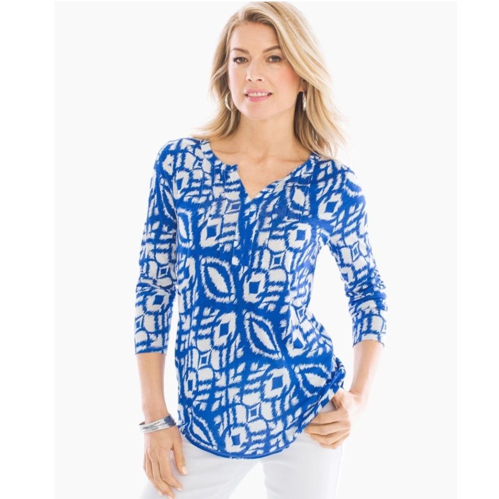 Chico's Blissful Batik Tunic - Blue/White Print 2